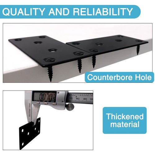 HOUYITOU 6PCS 3.11 x 1.57 inch Black Flat Mending Plate, Metal Bracket with Holes, Straight Steel Brace Fixing Joining Plate for Wood with 36PCS Screws