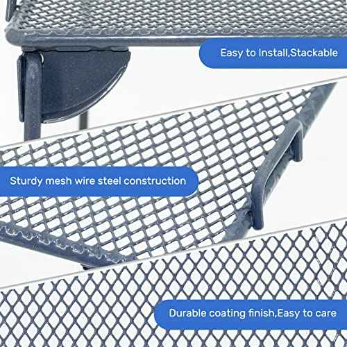 Neudeco Stackable Cabinet Shelf Organizer - 2 Pack Metal Mesh Stacking Shelves for Kitchen, Closet, Bathroom, Countertop and Cabinet -Gray