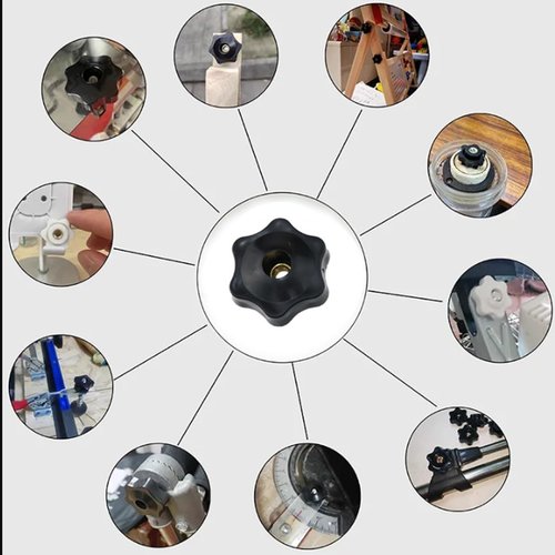 Meuey Lyot T Track Knobs Six-Star Thru Knobs 1/4”-20 Hole Knobs for Sawing Machine Drilling Machine Lathe Fixed Length Fixture -6PCS