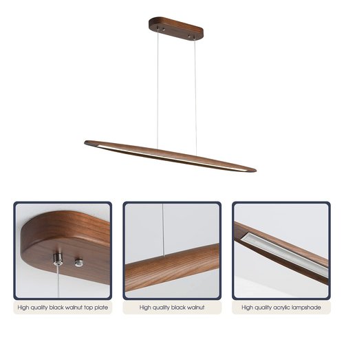 YISDESIGN 51" Wood Linear Pendant Light Wood Dining Room Light Fixture Modern Pool Table Lights Kitchen Island Lights for Dining Room Bar Kitchen Island Walnut Color