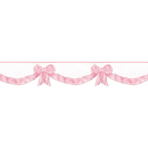 TRIMZ Wallpaper Border – Sweet Nursery Ribbon Bows with Scalloped Pink Trim Design, Baby Girl Nursery & Bedroom Wall Decor, Pre-Pasted,15 ft x 9 in