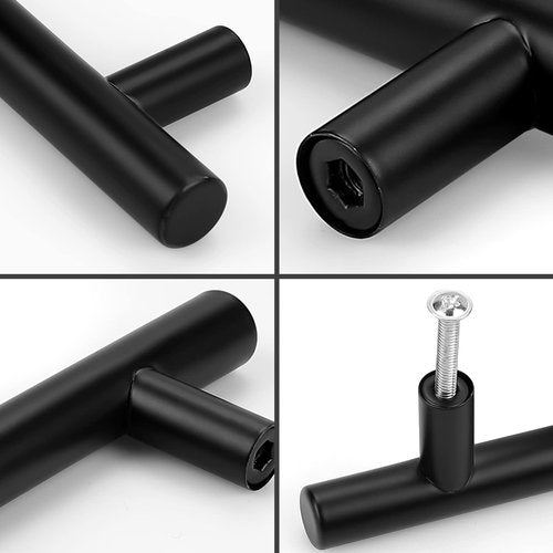 Probrico (5 Pack 5 Inch Hole Centers Flat Black Modern Cabinet Hardware Cupboard Pull Kitchen Cabinet T Bar Handle Dresser Pulls Stainless Steel Cabinet Hardware, 7-1/2 Total Length