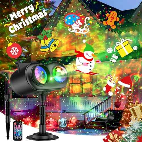 Christmas Projector Lights Outdoor Waterproof, 10 Slides x 8 Bright HD Patterns, Firefly & Ocean Wave Effects, Timer Snowflake Light Projector for House Yard Xmas New Year Valentine¡¯s Thanksgiving