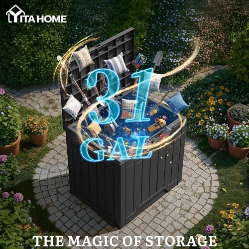 YITAHOME 31 Gallon Outdoor Resin Storage Box Black with Lid & Handles