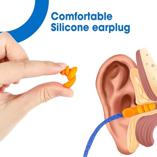 AZEN 55 Pairs Silicone Ear Plugs, Reusable Earplugs for Noise Reduction, 25dB NRR Corded Ear Plugs for Sleeping Noise Cancelling, Ear Plugs with String Individual Packing