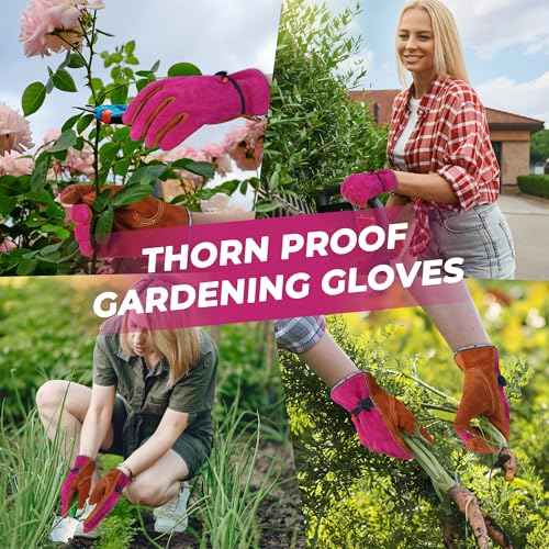 HANDLANDY Leather Work Gloves for Men and Women, Utility Tough Cowhide Glove