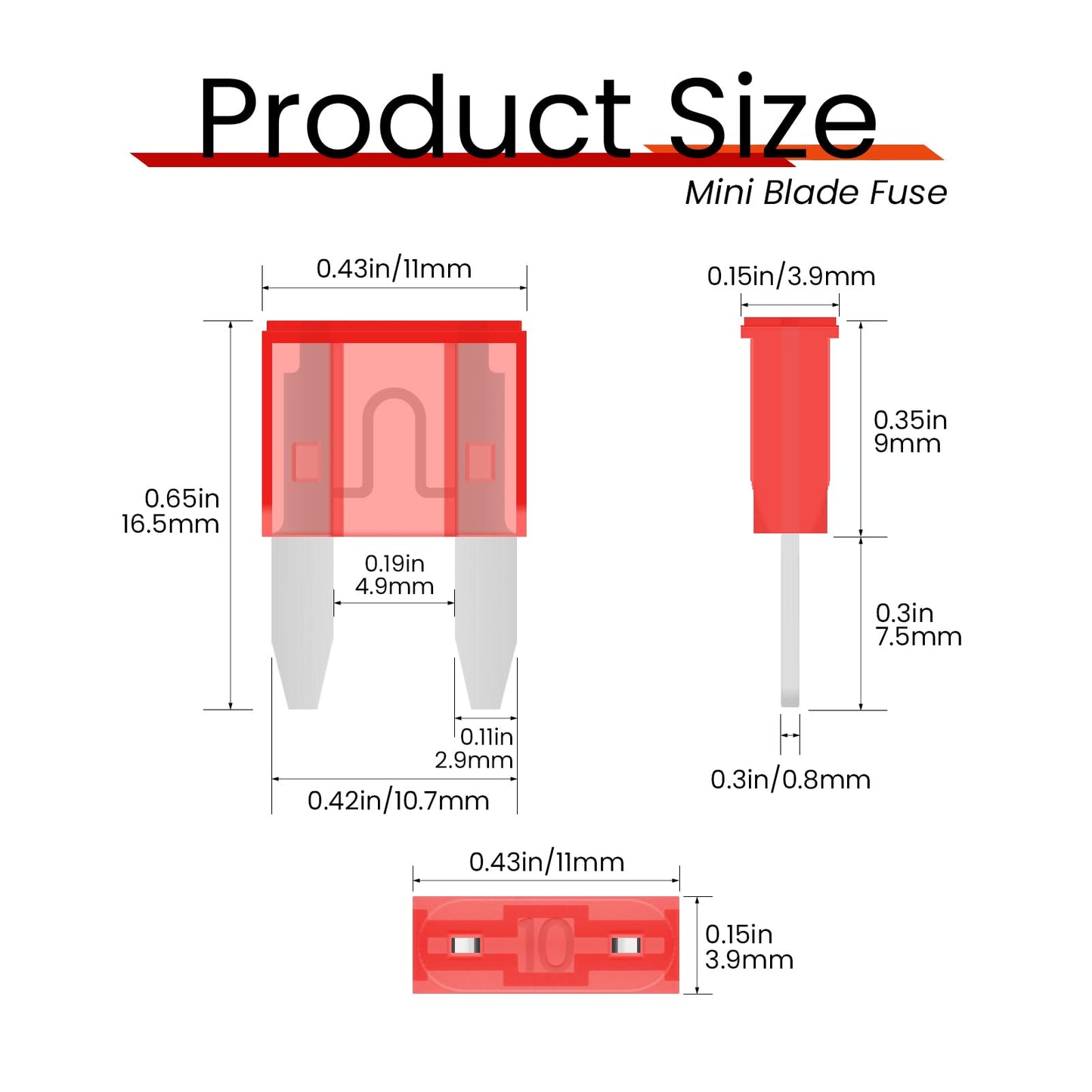 (25Pcs) 10 Amp Mini Car Fuses, 10A Automotive Fuses, Blade Fuse for Car/RV/Truck/SUV/Motorcycle/Boat
