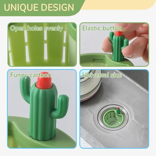 Cactus Kitchen Sink Drain Strainer, 2025 New Multifunctional Kitchen Sink Drain Strainer Press Automatic Dumping Basket, Upgrade Self-Cleaning Faucet Hanging Filter Basket (Green+Yellow)