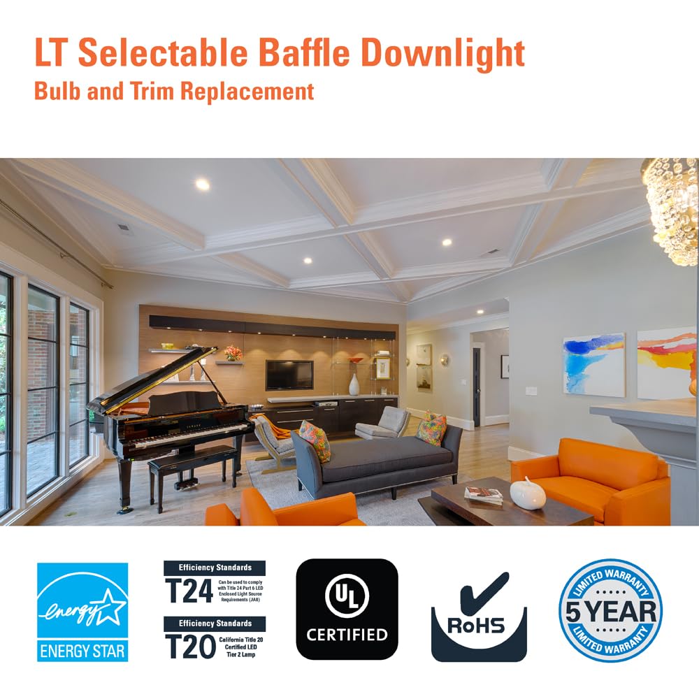 HALO LT 4 Inch Recessed Light Trim, 5 Color Temperatures, Dimmable Baffle Can Light -LT4069FS1EWHR6PK