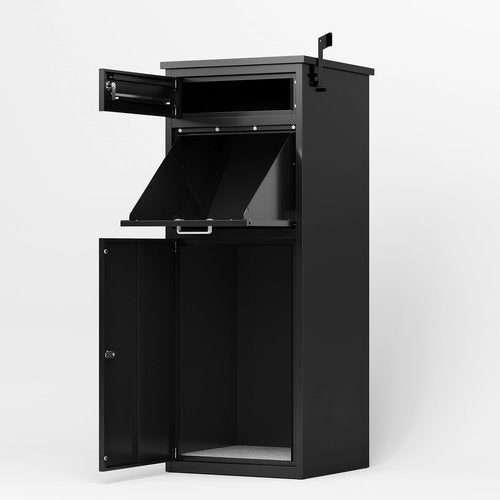 Outdoor Package Delivery Box - Anti-Theft, Waterproof, Rustproof, Outside Lockable Black Metal Parcel Drop Boxes, Ideal for Porch, Fence, and Curbside