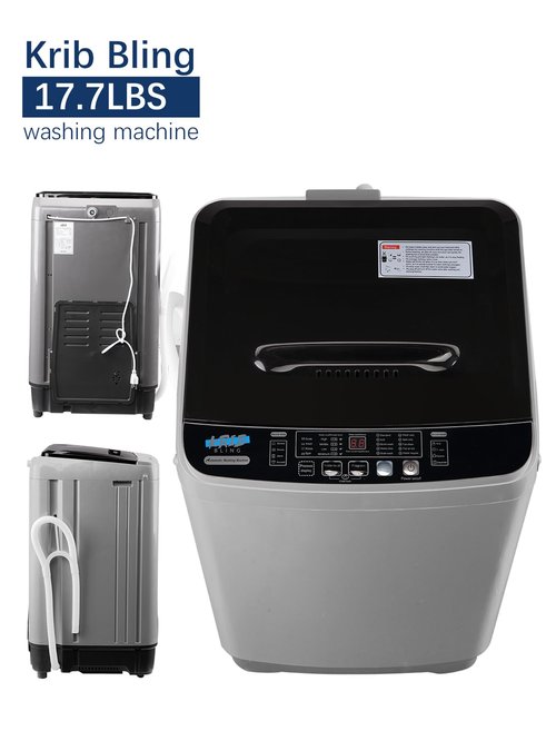 KRIB BLING Full Automatic Washing Machine with LED Display, 17.7 lbs Portable Washer Drain Pump, 10 Programs & 8 Water Levels Selections, Ideal for RV, Kitchen Camping, Apartment, Dorm, Dark Grey
