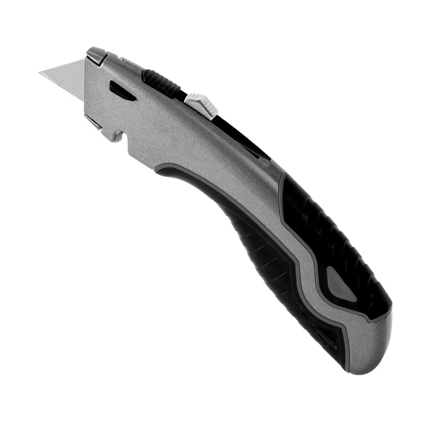 Box Cutter Retractable with Built-In Blade Storage & Wire Stripper, Heavy-Duty Utility Knife safety, Metal Alloy Body, Ergonomic Non-Slip Rubber Grip, Quick Change Blade Razor Knife (Matte Gray)