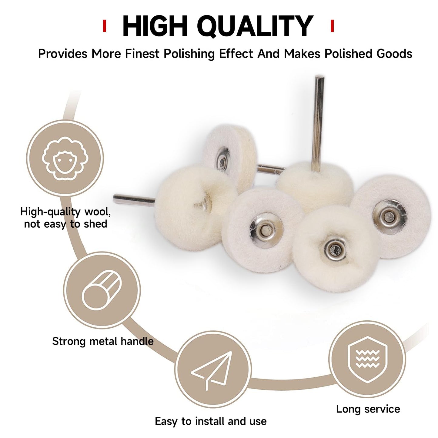 Shineboc 50 PCS 1 Inch Wool Felt Polishing Accessory Kits, 25 Each Spherical/Flat Buffing Wheels for Proxxon Dremel Rotary Tool - 1/8" Shank, Ideal for Wood Metal Jewelry and Glass Polishing