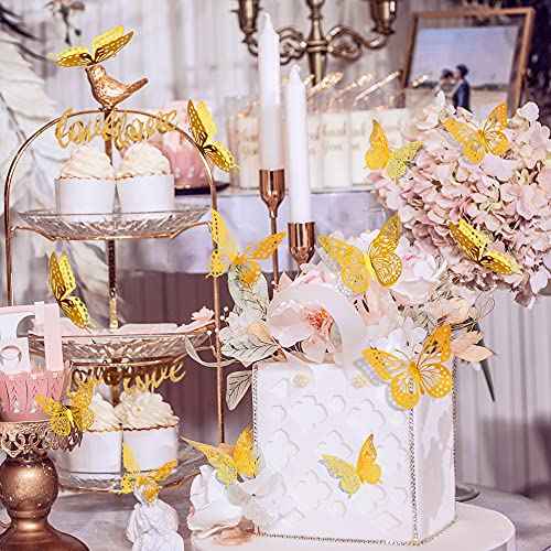 SAOROPEB 3D Butterfly Wall Decor - 48 Pcs, 4 Styles, 3 Sizes, Gold Butterfly Decorations for Birthday & Party Celebrations, Removable Stickers