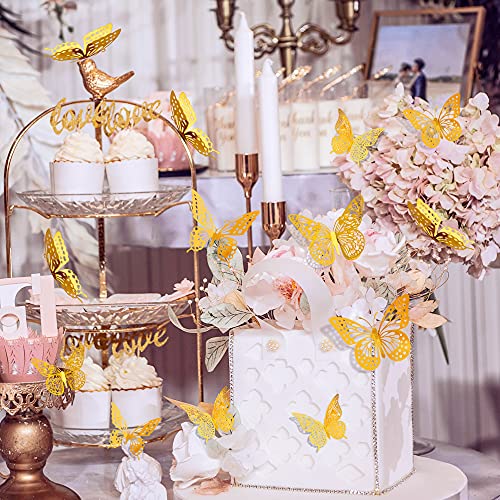 SAOROPEB 48 Pcs Gold 3D Butterfly Wall Decor Set for Birthday & Party