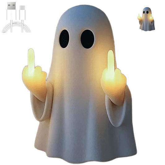 Ghost Middle-Finger LED Lamp, Cute Ghost Statue, Halloween Ghost Decoration, Spooky Middle Finger LED Lights, Cute Halloween Ghost Decor Night Light for Halloween Party Decorations(Medium)