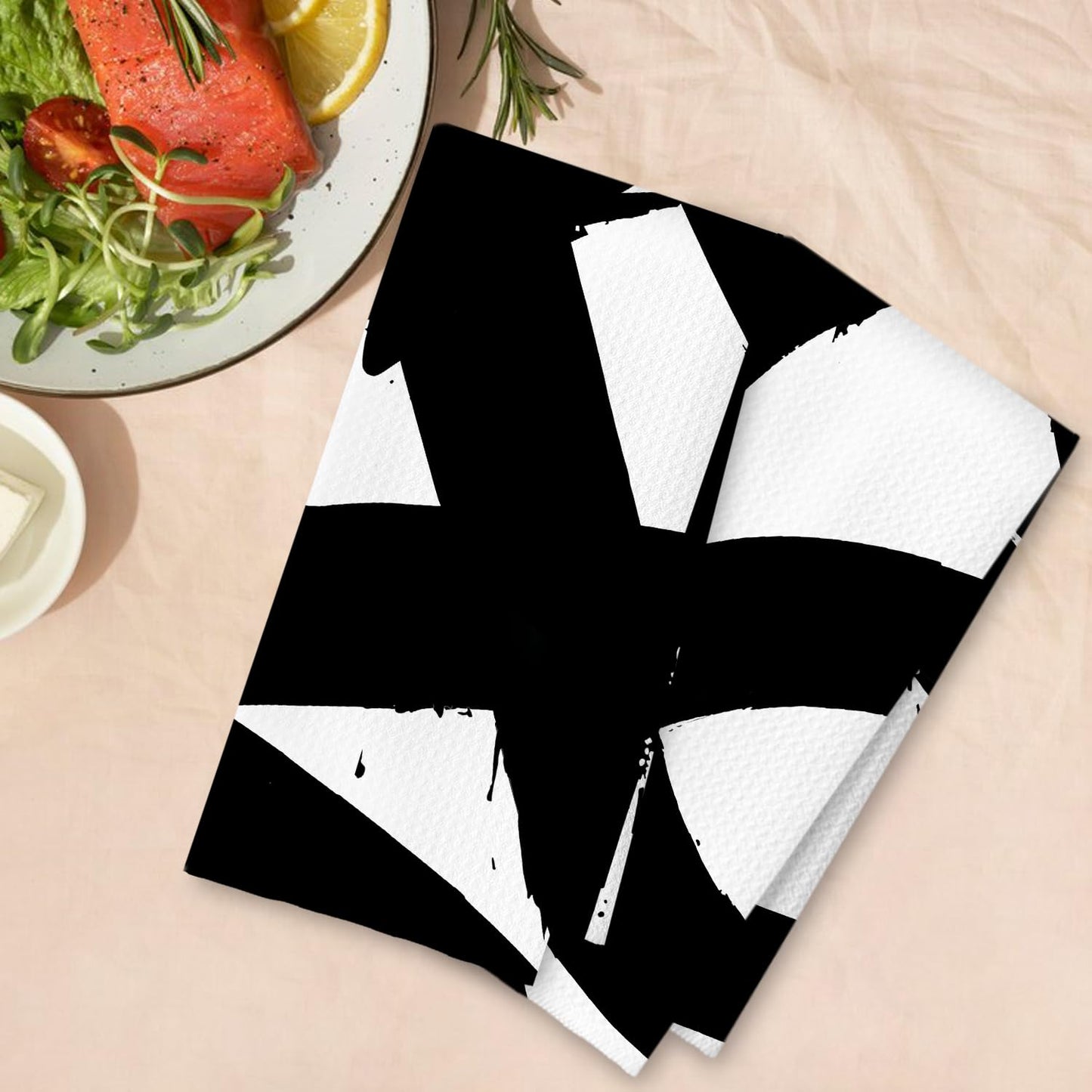 ArtisaEura Abstract Black and White Kitchen Towels Set of 2, Modern Black and White Dish Tea Towels for Kitchen, Abstract Decor Hand Towels, Modern Bathroom Decor, 16x24 Inches