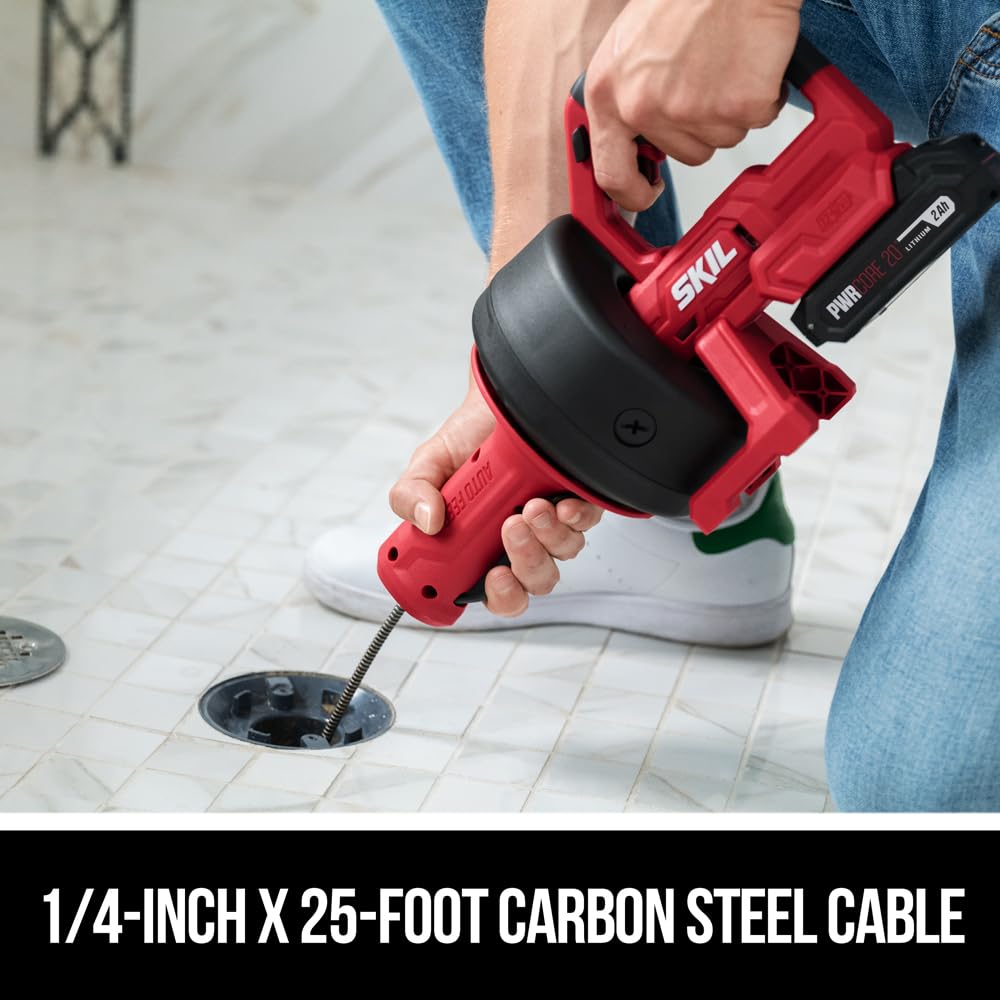 SKIL Power Snake Drain Cleaner Kit including 20V 2.0Ah Lithium Battery & 20V Charger - AU0225D-12