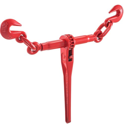 VEVOR Chain Binder 3/8in x 1/2in, Ratchet Load Binder 9215lbs Capacity, Ratchet Lever Binder w/ G70 Hooks, Adjustable Length, Ratchet Chain Binder for Tie Down, Hauling, Towing, 2 Packs in Red