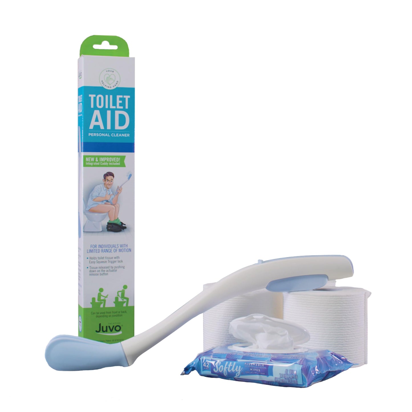 Juvo Toilet Aid - Personal Bottom Wiping Tool, Bathroom Mobility Aid for Disabled, Elderly, and Surgery Recovery - 18" long wand with hygienic cover