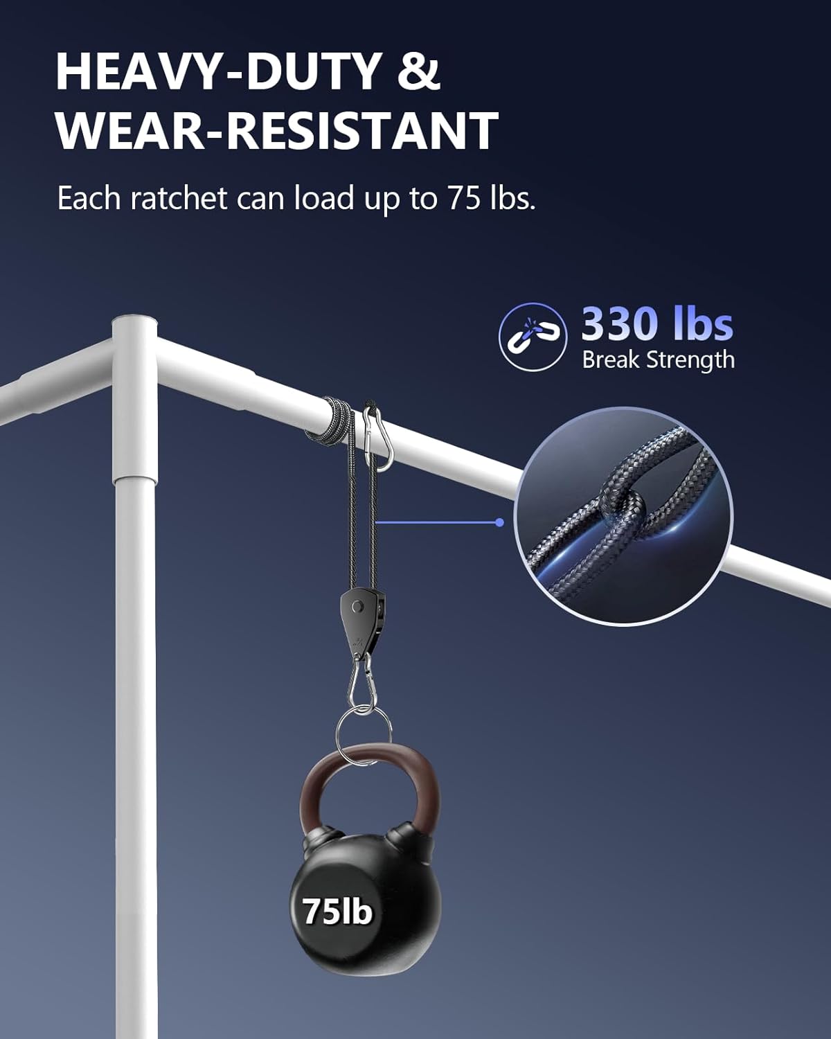 VIPARSPECTRA Retractable Heavy Duty Ratchet Tie Down Straps [4 Pack, 8ft, 75lbs/Pack], Rope Pulley System Rollers with Carabiner Hook for Kayak/Hanging Plants/Grow Light/Tents Various Tie-Down Uses