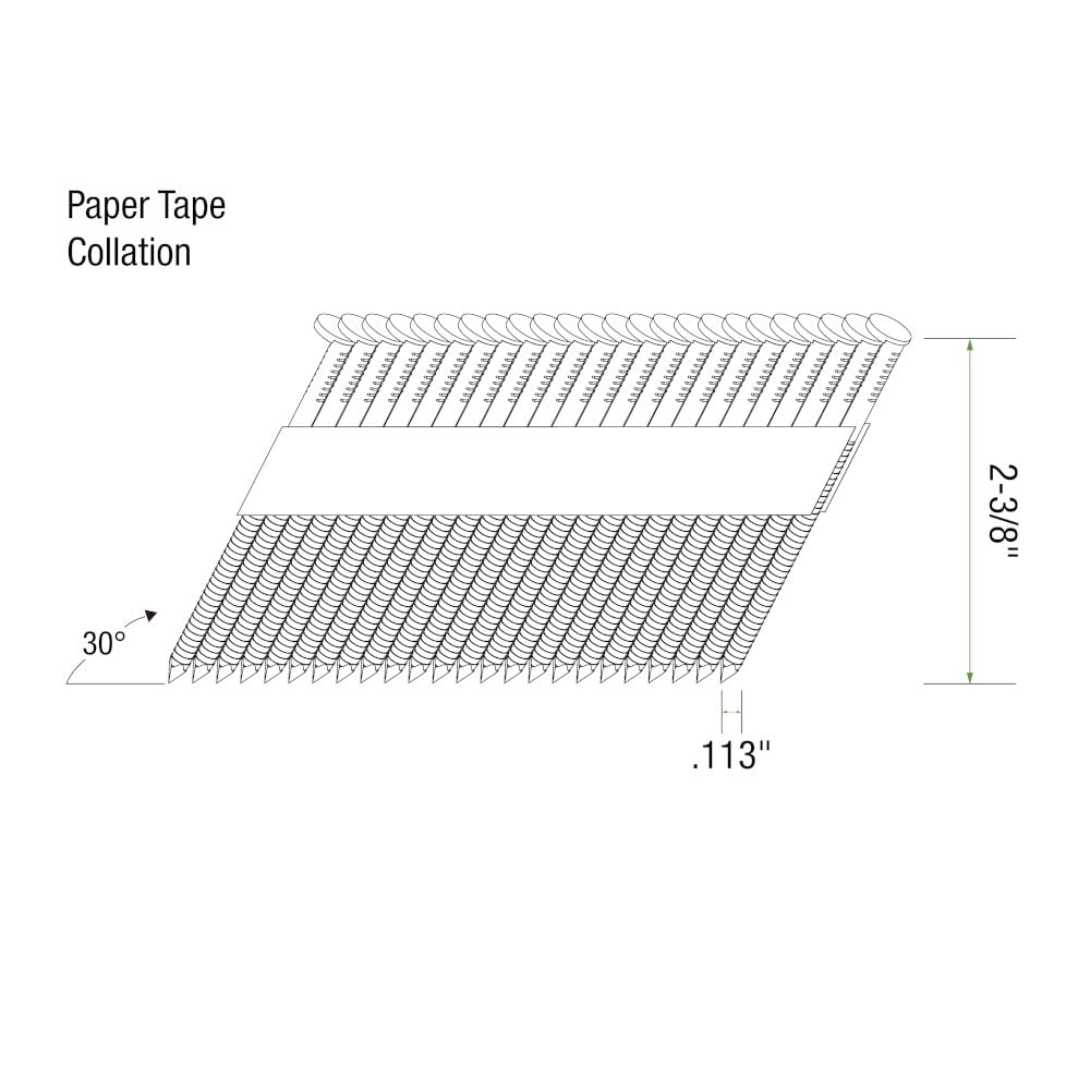 Grip Rite Prime Guard GRP8RH1 30 Degree Paper Tape Offset Round Head Bright Coated Collated Framing Nails, 2-3/8" x 0.113"