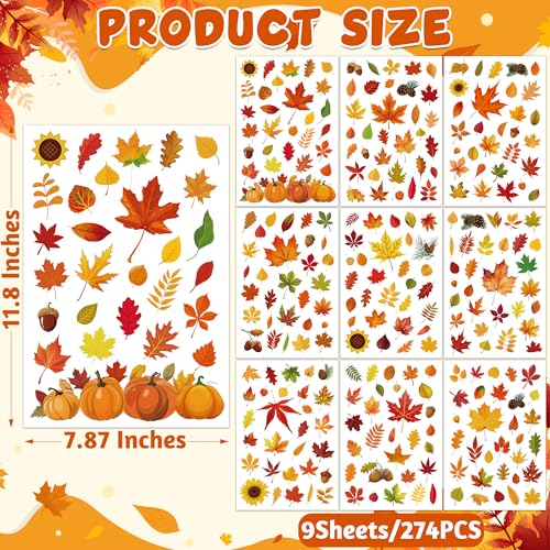Fall Window Clings 9 Sheets 274 PCS Autumn Decor for Thanksgiving & Party - Traplace