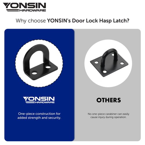 YONSIN 4" Door Padlock Safety Hasp Latch, Door Hasp Clasp Lock Gate Shed Hasp Latch Lock for Door Window Cabinet Pet Cage Toolbox Shed Fence, 304 Stainless Steel, Matte Black Finish, 1 Pack