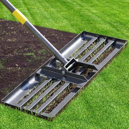 Cogardenshower Heavy Duty 30x10 Inch Stainless Steel Lawn Leveling Rake with Adjustable Handle, Reinforced Welds, Anti-Flipping Edge - 5FT Version