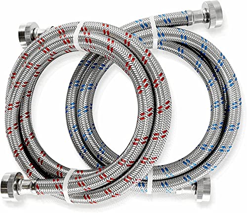 K&J 6ft Stainless Steel Burst-Proof Washing Machine Hoses 2-Pack – Hot & Cold Water Supply