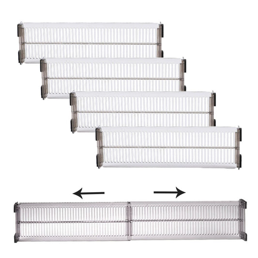 Znoogrn 4 Pack Drawer Dividers for Clothes, 10.8"-20'' Adjustable Drawers Organizers, Clear Drawer Separators for Dresser, Kitchen, Cosmetic, Office, Bathroom, Fridge