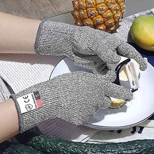 DEYAN Cut Resistant Gloves, Level 5 Protection Safety Cutting Gloves, Kitchen Cuts Glove for Chef Oyster Shucking, Mandolin Slicing, Meat Cutting and Wood Carving(Large-2 Pairs)