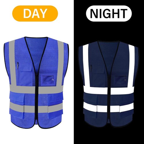 HYCOPROT High Visibility Mesh Safety Reflective Vest with Pockets and Zipper, Meets ANSI/ISEA Standards