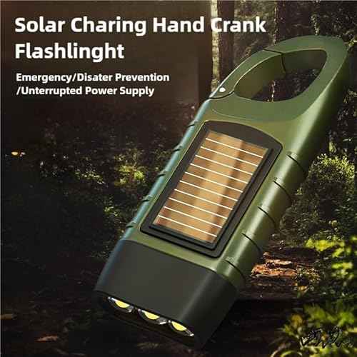 Hand Crank Solar Flashlight, Portable LED Survival Flashlight for Camping, Outdoor, Hiking - No Battery Required - Green
