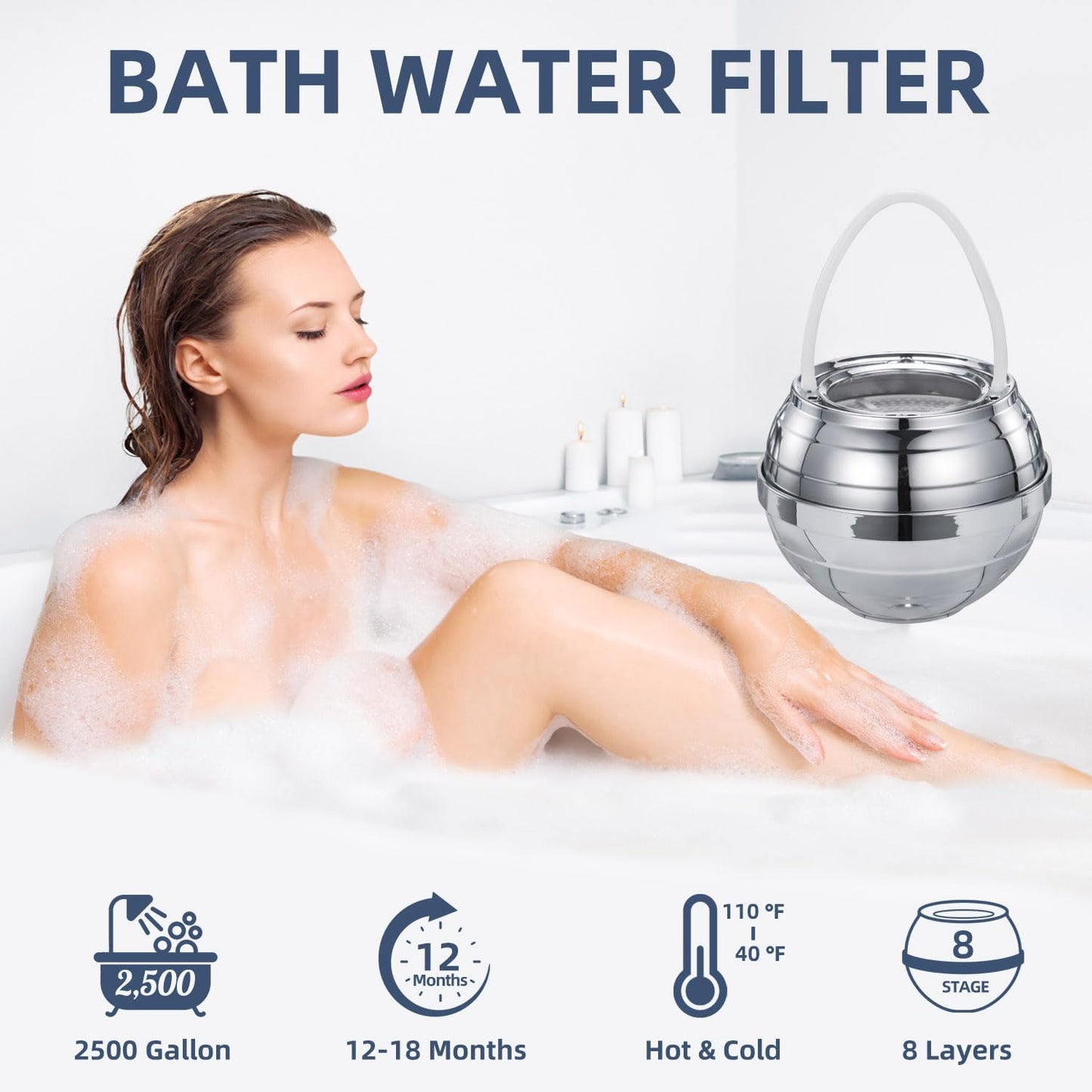Bath Water Filter, Bathtub Water Filter, Bath Filter for Tub，Bath WaterFilter for Tub Faucet - BPA Free - White