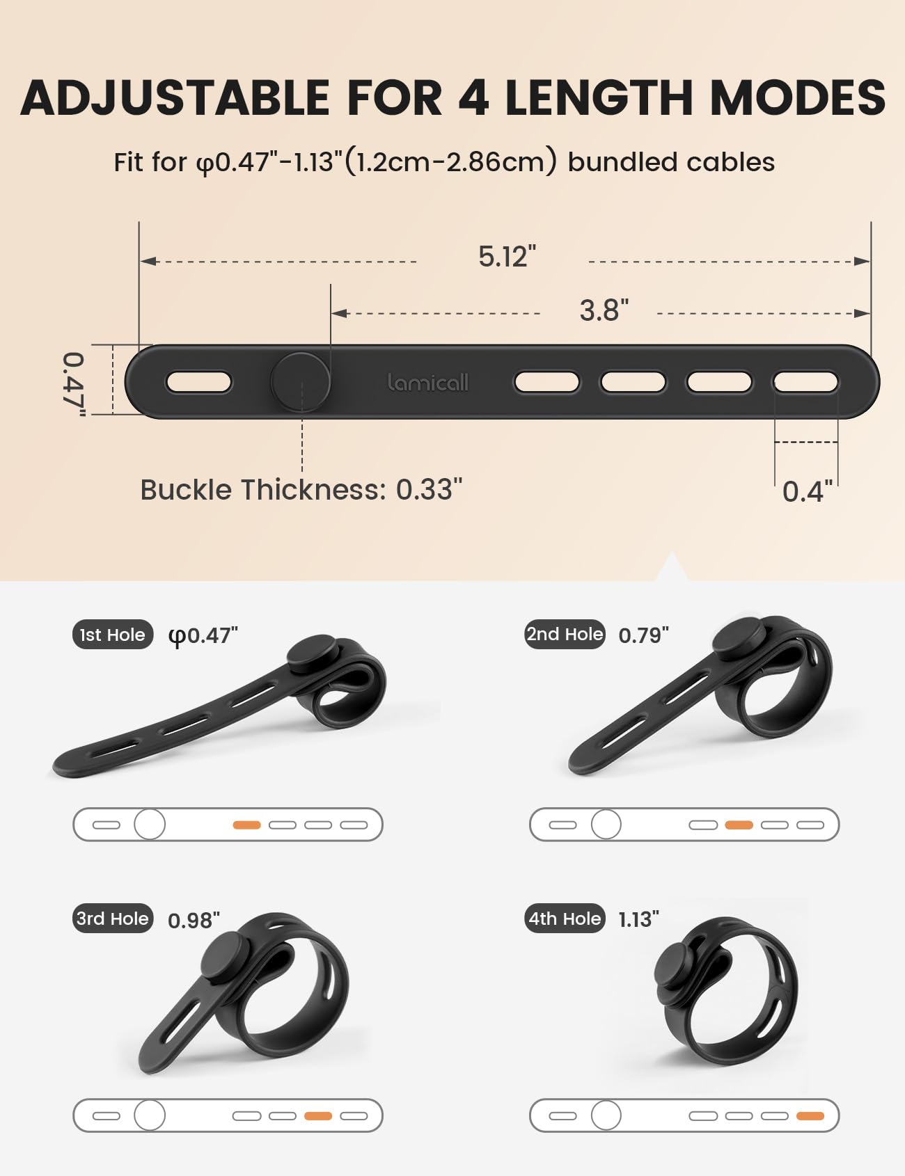 Lamicall 10Pack Reusable Cord Organizer Cable Ties - Silicone Cord Management Wraps, Stretchy Rubber Charger Cable Strap Ties, Skin-Friendly Electrical Wire Keeper for Travel, Home Office Accessories