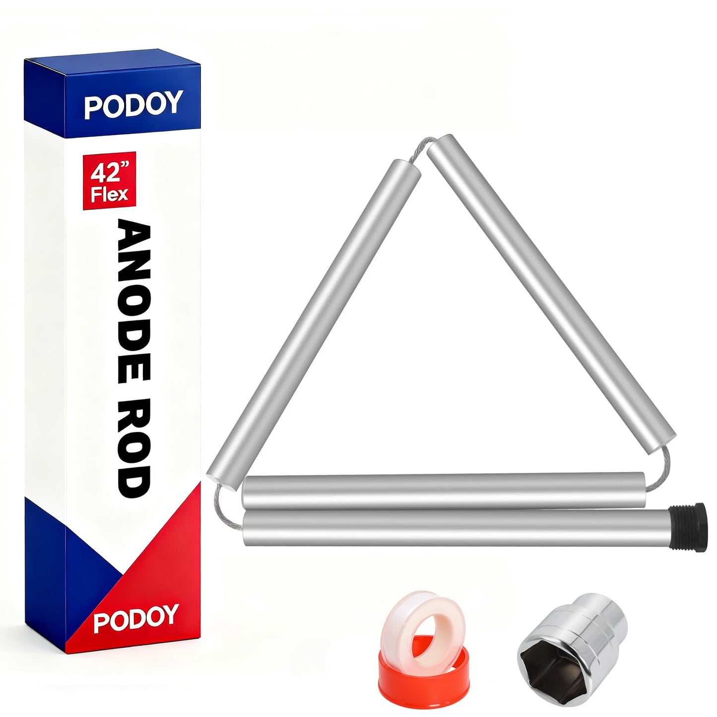 42'' Flexible Magnesium Anode Rod for Hot Water Heater Compatible with Rheem Reliance Richmond GE KenmoreTanks 3/4" NPT Thread 0.8'' Diameter Including Teflon Tape and 1-1/16" Socket Tool