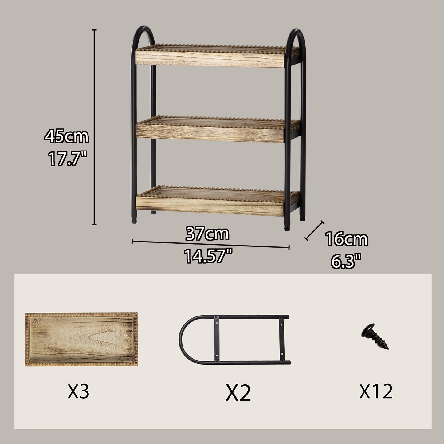 YIJUYO 2-Tier Bathroom Countertop Organizer, Wood Bead Storage Shelf, Mordern Tray, Bathroom Shelf and Decor, Vanity Tray for Living Room, Kitchen (3 Tier)
