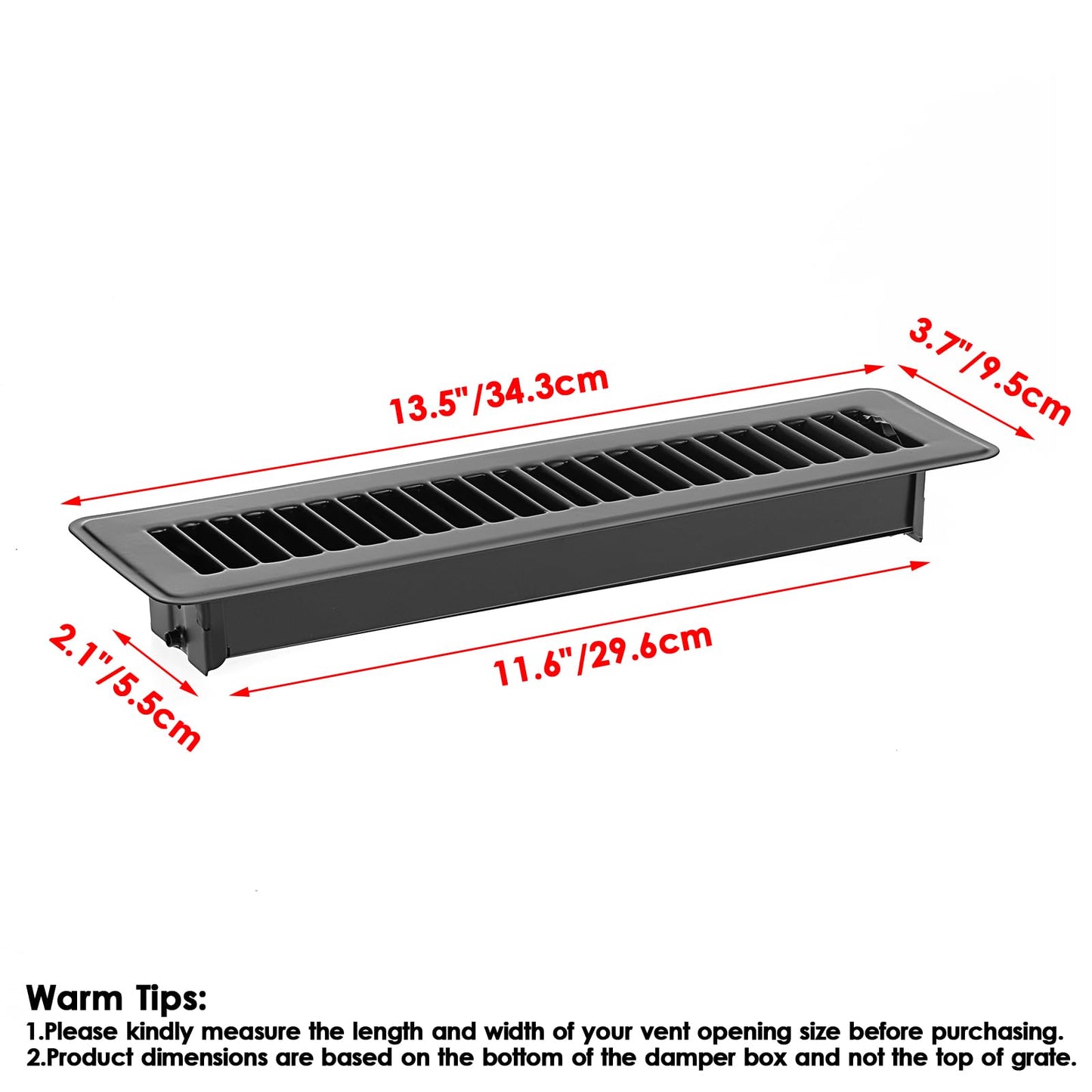 Sumnacon Floor Register 2 x 10 Inch Metal Floor Vents 6 Pack Floor Vent Covers with Adjustable Air Supply Lever, Rust Proof Vent Cover 2x10'',Decorative Vent Covers for Home Floor,Black