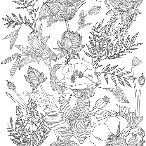 Blooming Wall Black White Elegant Modern Lotus Lily Leaf Peel and Stick Wallpaper Self-Adhesive Prepasted Wallpaper Wall Mural Wall Decor (17.7¡°x118¡±, Black/White)