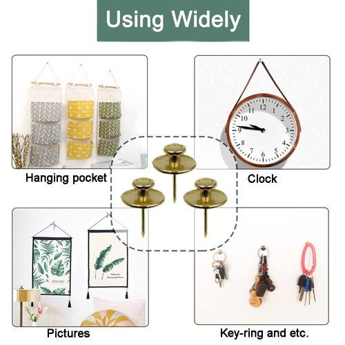 30 PCS Picture Hangers Hooks for Drywall, Double Headed Nails Push Pin Thumbtacks for Wall Hangings Picture, Decorative Small Hook Pins for Cork Board Home Office Photo Decorations (Gold)