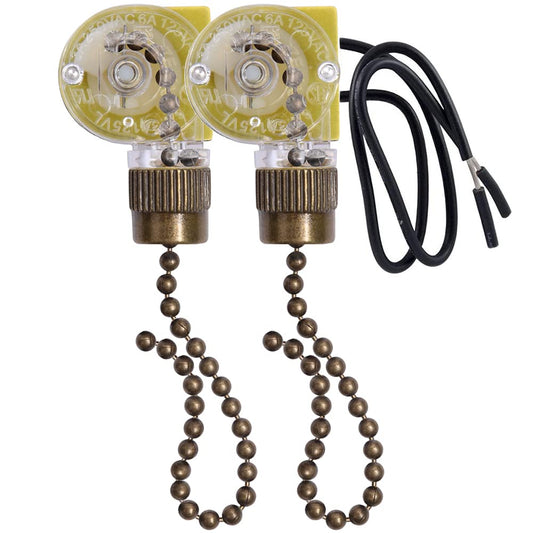 Akahttbn Ceiling Fan Light Switch Zing Ear ZE-109 Two-Wire With Pull Cords for Fans, Lamps and Wall Lights - Pull Chain Control Replacement On-Off, 2 Pcs Bronze
