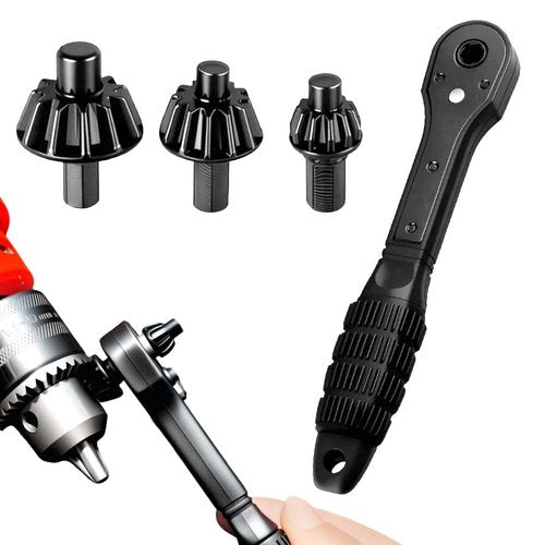 2 In 1 Drill Chuck Ratchet Spanner, 2025 New Drill Chuck Ratchet Wrench With 3 Interchangeable Magnetic Heads and Non-slip Handle, Compatible with Most Electric Drills and Power Tools (1 pcs)