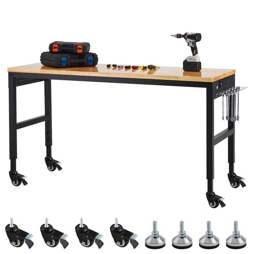 Adjustable Workbench 75' x 25', 2000 Lbs Load Capacity, 29.5"-38.4" Heights Garage Worktable with Universal Wheels & Power Outlet, Heavy-Duty Table for Workshop Office Home Commercial