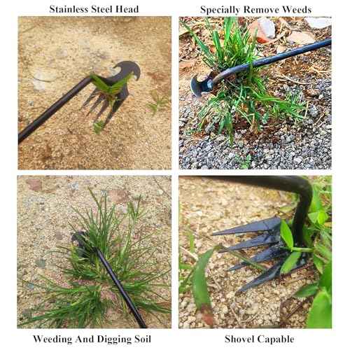 WMM Weed Puller Tool Gardening Tools Set of 2 Uprooting Weed Pulling Tool, 4 Teeth Manganese Steel Forged Weeding Tool for Vegetable, Portable Hand Weeder Tool for Garden Farm Planting Weeding