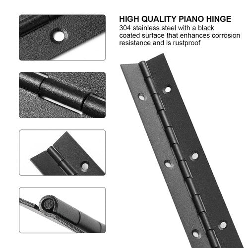 2 Pack Piano Hinge 30 Inch x 1.2 Inch Heavy Duty Stainless Steel Black Continuous & Piano Hinges for Cabinets Boat Marine Door, 0.04" Leaf Thickness 1.2'' Open Width