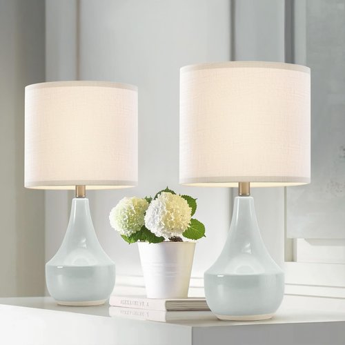 Small Lampshades Set of 2, White Linen Drum Lampshades, 8.66" Top x 8.66" Bottom x 7.87" High Lamp Shade, Lamp Shades Replacement for Table and Floor Lamps, Pendant Light, Handcrafted, Easy Assembly