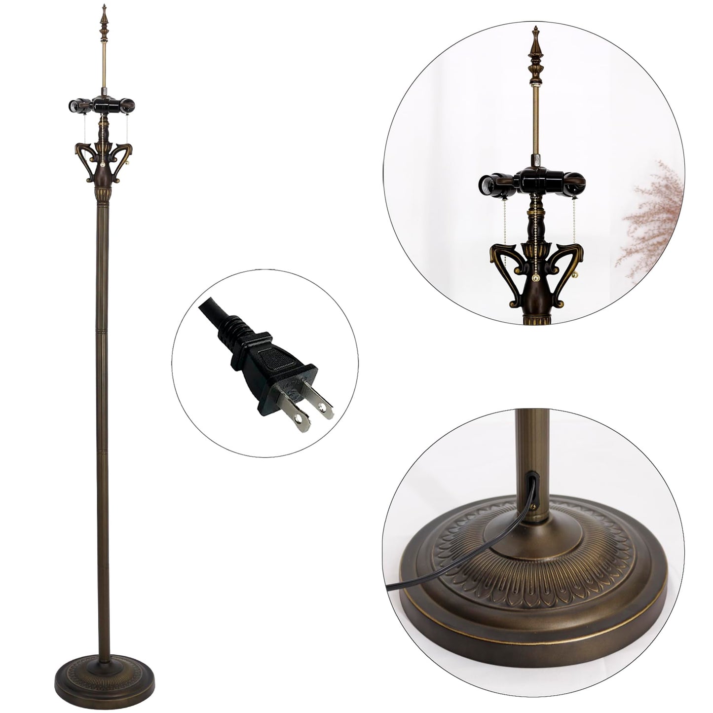 TCODTPOL Tiffany Floor Lamp Base Only, for 16-24 Inch Stained Glass Lampshade Height 71 Inch Bronze Finished Resin Base Antique Standing Lighting Base Replacement Only Wide 11 Inch(B (W11H71 Inch))