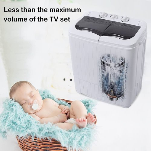 Winado 15LBS Portable Washing Machine, Compact Mini Washer Machine & Spin Cycle Combo, Built-in Gravity Drain, Small Twin Tub Washer with Spin Cycle for Laundry Room, Apartments, Dorms, RV's (Grey)