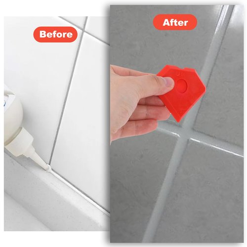 Gosknor 10pcs Plastic Caulking Tool Set, Reuse Grout Scraper Sealant Profiling Finishing Smoothing Tool Caulk Smoother Remover for Window Kitchen Bathroom Floor Sink Joint Sealing (Red)